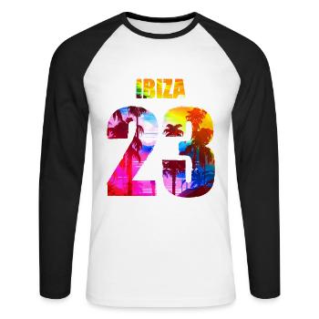 Ibiza 23 Urlaub 2023 - Unisex Baseballshirt langarm - Weiß/Schwarz - Vorne - Nik (191cm)