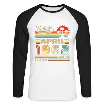Avril 1962 Anniversaire Avril 1962 Avril - T-shirt baseball manches longues Homme - blanc/noir - Devant - Nik (191cm)
