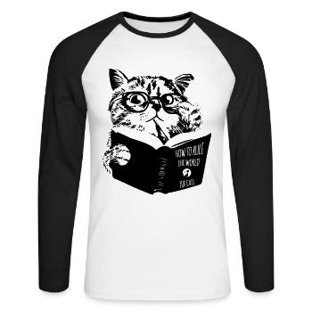Katzen beherrschen die Welt - Unisex Baseballshirt langarm - Weiß/Schwarz - Vorne - Nik (191cm)