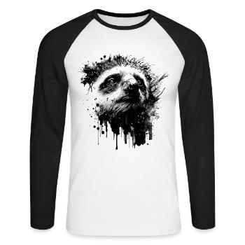 Faultier Kunst Zeichnung Tier Geschenk Faul Zoo - Unisex Baseballshirt langarm - Weiß/Schwarz - Vorne - Nik (191cm)