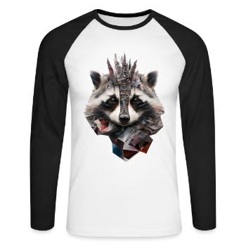 Raccoon Art Animal Gift Zoo Polygon Motif - Unisex Long Sleeve Baseball T-Shirt - white/black - Front - Nik (191cm)