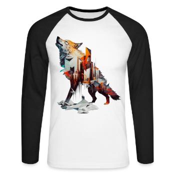 Wolf Architektur Bunt Geschenkidee Kunst Tier Zoo - Unisex Baseballshirt langarm - Weiß/Schwarz - Vorne - Nik (191cm)