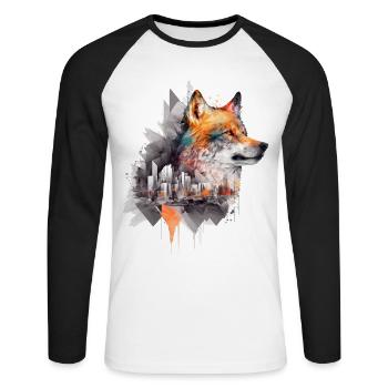 Wolf Architekt Bunt Geschenkidee Kunst Tier Zoo - Unisex Baseballshirt langarm - Weiß/Schwarz - Vorne - Nik (191cm)