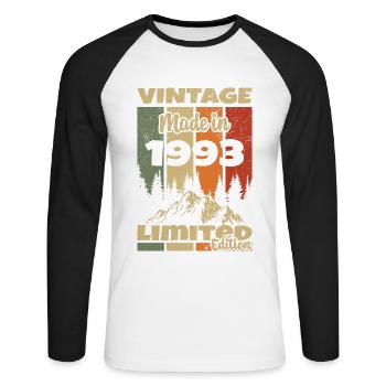 Vintage 1993 Birthday Gift 1993 - Unisex Long Sleeve Baseball T-Shirt - white/black - Front - Nik (191cm)
