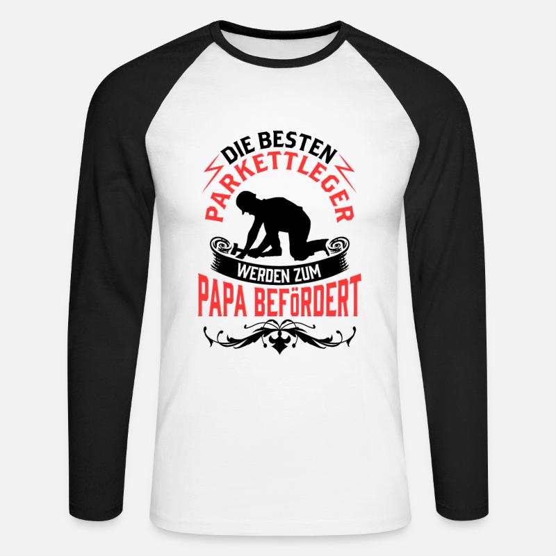Parkettleger wird zum Papa Fußbodenleger - Unisex Baseballshirt langarm - Weiß/Schwarz