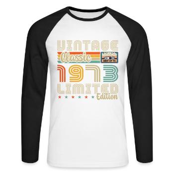 Vintage 1973 Birthday Gift 1973 - Unisex Long Sleeve Baseball T-Shirt - white/black - Front - Nik (191cm)