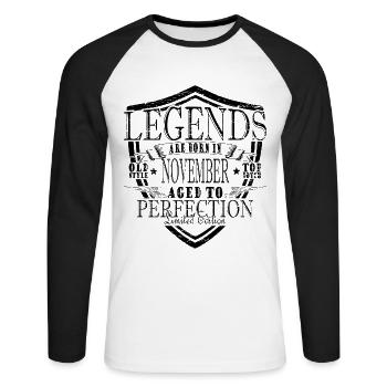 Legends November - Unisex Long Sleeve Baseball T-Shirt - white/black - Front - Nik (191cm)