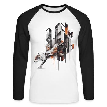 Wolf Polygon Kunst Architektur Tier Geschenk Zoo - Unisex Baseballshirt langarm - Weiß/Schwarz - Vorne - Nik (191cm)