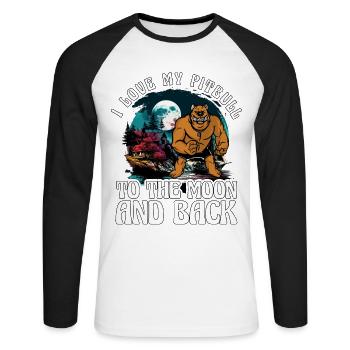 J’aime mon pitbull à la lune et retour - T-shirt baseball manches longues Homme - blanc/noir - Devant - Nik (191cm)