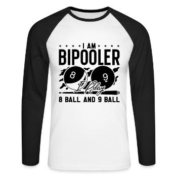 Je suis Bipooler Je joue Aime Cue Stick Joueur de billard - T-shirt baseball manches longues Homme - blanc/noir - Devant - Nik (191cm)