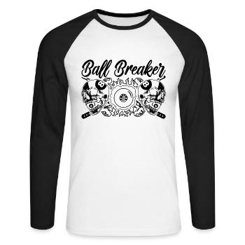 Ball Breaker Cue Sports Snooker Player Pool Player - T-shirt baseball manches longues Homme - blanc/noir - Devant - Nik (191cm)