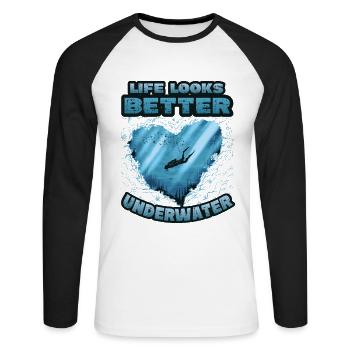 Life looks better underwater, diving - Unisex Long Sleeve Baseball T-Shirt - white/black - Front - Nik (191cm)