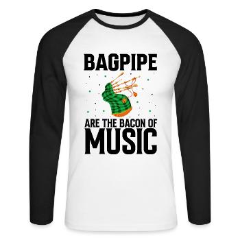 Scotsman Quote for Bagpipe Musician and Bagpipes - Unisex Long Sleeve Baseball T-Shirt - white/black - Front - Nik (191cm)
