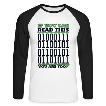Si vous pouvez lire ceci, vous êtes trop informaticien - T-shirt baseball manches longues Homme - blanc/noir - Devant - Nik (191cm)