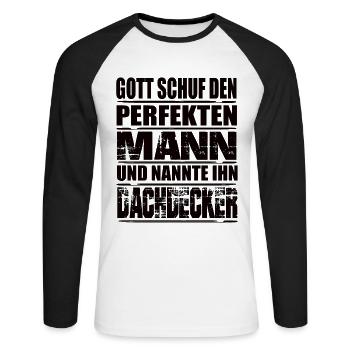 Dachdecker - Unisex Baseballshirt langarm - Weiß/Schwarz - Vorne - Nik (191cm)