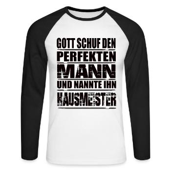 Hausmeister - Unisex Baseballshirt langarm - Weiß/Schwarz - Vorne - Nik (191cm)