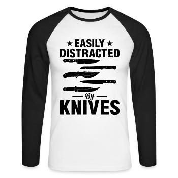 Easily Distracted By Knives Chefs Tools Chefs Cook - Unisex Baseballshirt langarm - Weiß/Schwarz - Vorne - Nik (191cm)