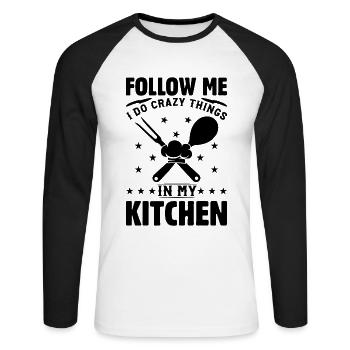 Suivez-moi Je fais des choses folles dans ma cuisine Chef Coo - T-shirt baseball manches longues Homme - blanc/noir - Devant - Nik (191cm)