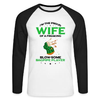 Scotsman Zitat für Dudelsackmusiker und Dudelsack - Unisex Baseballshirt langarm - Weiß/Schwarz - Vorne - Nik (191cm)