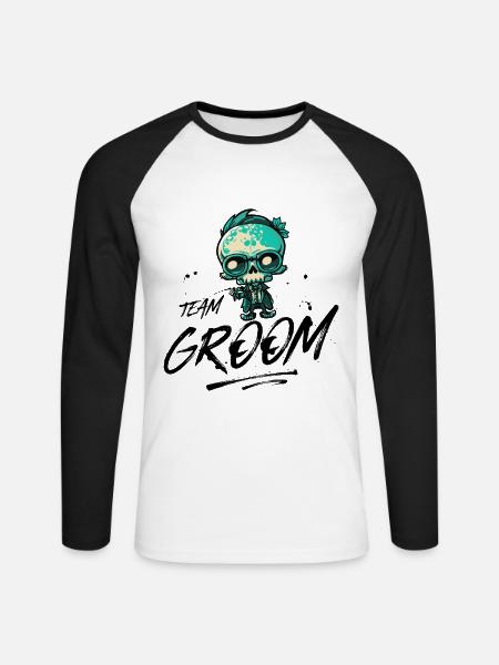 Team Groom Wedding Skeleton - Unisex Long Sleeve Baseball T-Shirt - white/black
