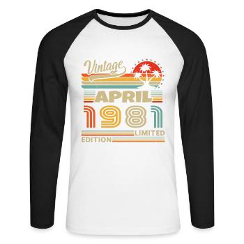 Vintage Nées En Avril 1981 Cadeau D'anniversaire - T-shirt baseball manches longues Homme - blanc/noir - Devant - Nik (191cm)
