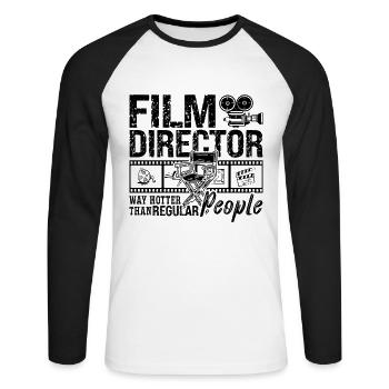 Le réalisateur de films est bien plus chaud que les réalisateurs de films - T-shirt baseball manches longues Homme - blanc/noir - Devant - Nik (191cm)