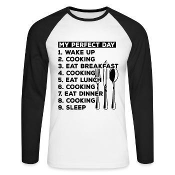 My Perfect Day Wake Up Cooking Eat Breakfast Cooki - Unisex Baseballshirt langarm - Weiß/Schwarz - Vorne - Nik (191cm)