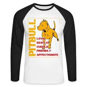 Pitbull loyal doux câlin amical affectueux - T-shirt baseball manches longues Homme - blanc/noir - Devant - Nik (191cm)