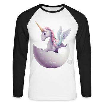 Baby Einhorn schlüpft aus Ei - Unisex Baseballshirt langarm - Weiß/Schwarz - Vorne - Nik (191cm)