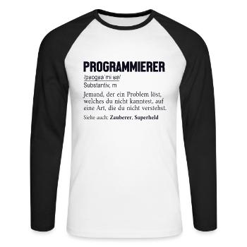 Programmierer Definition Developer Coder - Unisex Baseballshirt langarm - Weiß/Schwarz - Vorne - Nik (191cm)