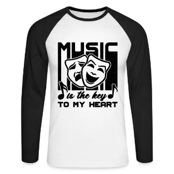 Music Is The Key To My Musical Movie Theatre Actor - Unisex Long Sleeve Baseball T-Shirt - white/black - Front - Nik (191cm)