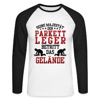 Parkettleger betritt das Gelände Fußbodenleger - Unisex Baseballshirt langarm - Weiß/Schwarz - Vorne - Nik (191cm)