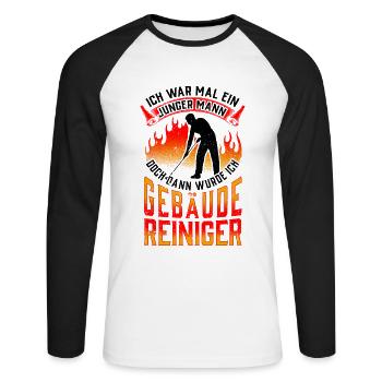 Gebäudereiniger war mal jung Fensterputzer - Unisex Baseballshirt langarm - Weiß/Schwarz - Vorne - Nik (191cm)