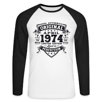49th birthday man April Born 1974 Original - Unisex Long Sleeve Baseball T-Shirt - white/black - Front - Nik (191cm)