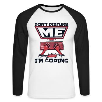 Ne me dérangez pas, je code un codeur développeur - T-shirt baseball manches longues Homme - blanc/noir - Devant - Nik (191cm)