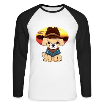 Cowboy dog in sunset - Unisex Long Sleeve Baseball T-Shirt - white/black - Front - Nik (191cm)