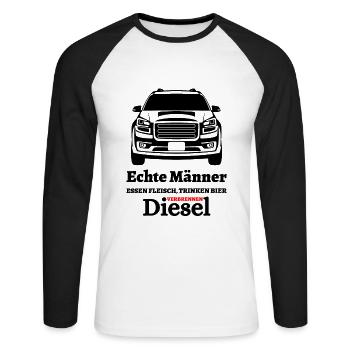 Echte Männer Essen Fleisch Trinken Bier ... - Unisex Baseballshirt langarm - Weiß/Schwarz - Vorne - Nik (191cm)