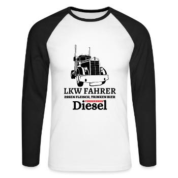 LKW Fahrer - Essen Fleisch Trinken Bier ... - Unisex Baseballshirt langarm - Weiß/Schwarz - Vorne - Nik (191cm)