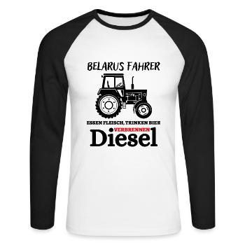MTS-Belarus Fahrer trinken Bier verbrennen Diesel - Unisex Baseballshirt langarm - Weiß/Schwarz - Vorne - Nik (191cm)