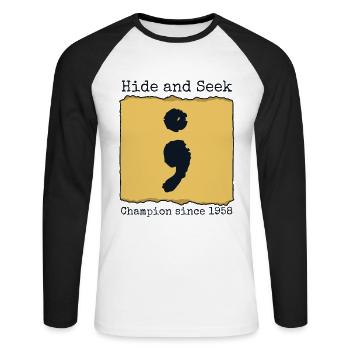 Hide And Seek Champion Since 1958 Developer - Unisex Baseballshirt langarm - Weiß/Schwarz - Vorne - Nik (191cm)