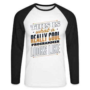 À quoi ressemble un programmeur vraiment cool - T-shirt baseball manches longues Homme - blanc/noir - Devant - Nik (191cm)