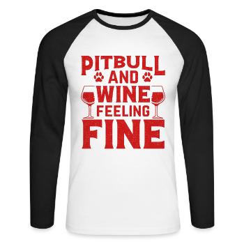 Pitbull et vin se sentent bien - T-shirt baseball manches longues Homme - blanc/noir - Devant - Nik (191cm)
