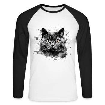 Britisch Kurzhaar Katze BKH Rassekatze abstrakt - Unisex Baseballshirt langarm - Weiß/Schwarz - Vorne - Nik (191cm)