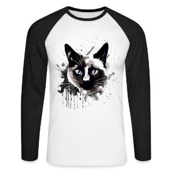 Chat siamois Race Chat Chat Abstrait Chat Siamois - T-shirt baseball manches longues Homme - blanc/noir - Devant - Nik (191cm)