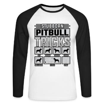 Stubborn pitbull tricks - Unisex Baseballshirt langarm - Weiß/Schwarz - Vorne - Nik (191cm)