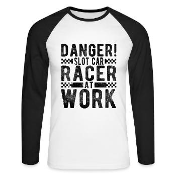 Danger Slot Car Racer At Work Car Racing Gift - Unisex Baseballshirt langarm - Weiß/Schwarz - Vorne - Nik (191cm)