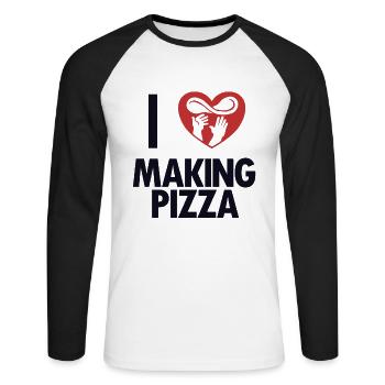 J’adore faire pizza plateau pizza pizza four pizza pizza - T-shirt baseball manches longues Homme - blanc/noir - Devant - Nik (191cm)