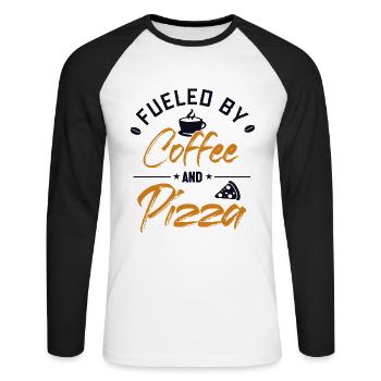 Alimenté par le café et la pizza plateau à pizza Four à pizza - T-shirt baseball manches longues Homme - blanc/noir - Devant - Nik (191cm)