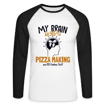 My Brain is 95% Pizza Making Pizza Pizzablech - Unisex Baseballshirt langarm - Weiß/Schwarz - Vorne - Nik (191cm)