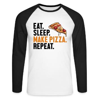 Manger dormir Faire Pizza Répéter Plateau à pizza Four à pizza - T-shirt baseball manches longues Homme - blanc/noir - Devant - Nik (191cm)